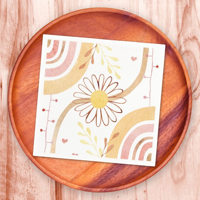 Watercolor Abstract Botanical Flower and Rainbow Napkin (In situ)