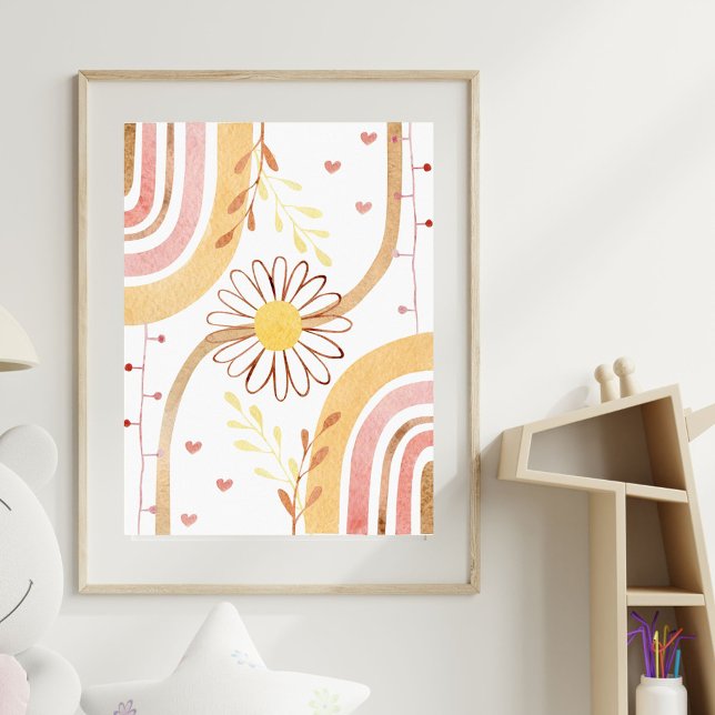 Watercolor Abstract Botanical Flower and Rainbow  Poster (In situ)