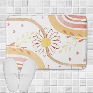 Watercolor Abstract Botanical Flower Rainbow Kids Bath Mat