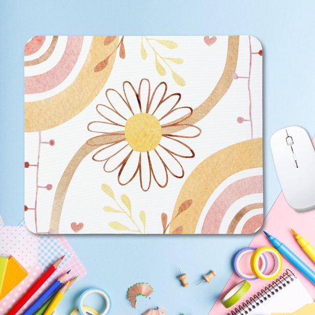 Watercolor Abstract Botanical Flower Rainbow Kids Mouse Pad (In situ)