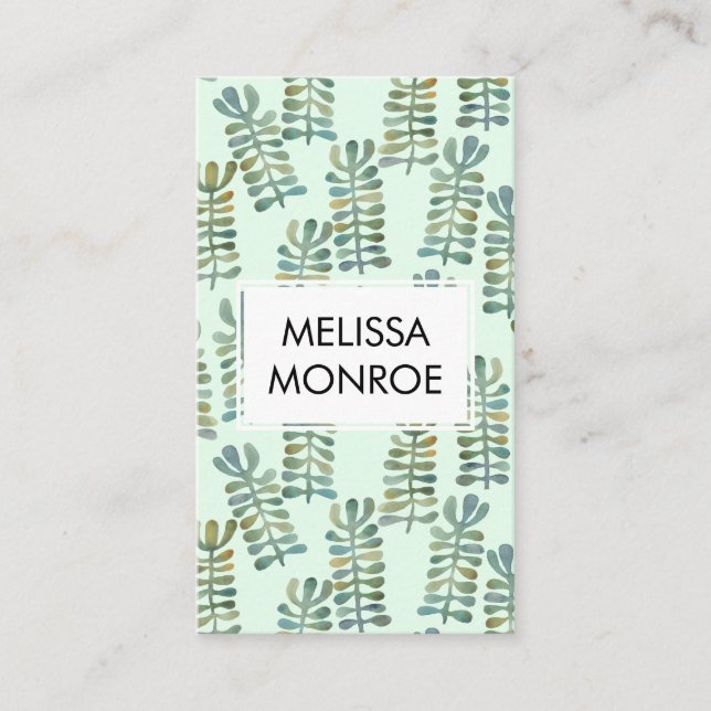 Watercolor Abstract Botanical Seaweed Nature Chic  Business Card (Front)