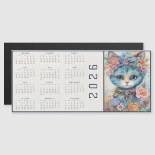 Watercolor Abstract Cat Dressed Florals Calendar