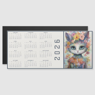 Watercolor Abstract Cat Dressed Florals Calendar
