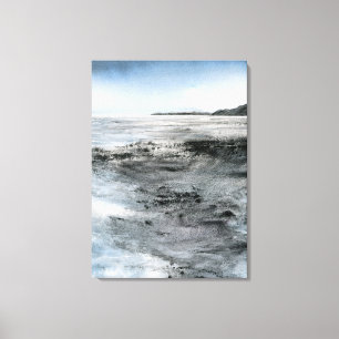 Watercolor Abstract Coastal Rocky Beach Painting Canvas Print