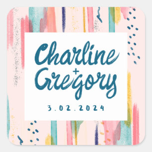 Watercolor Abstract Colourful Brush Strokes Weddin Square Sticker