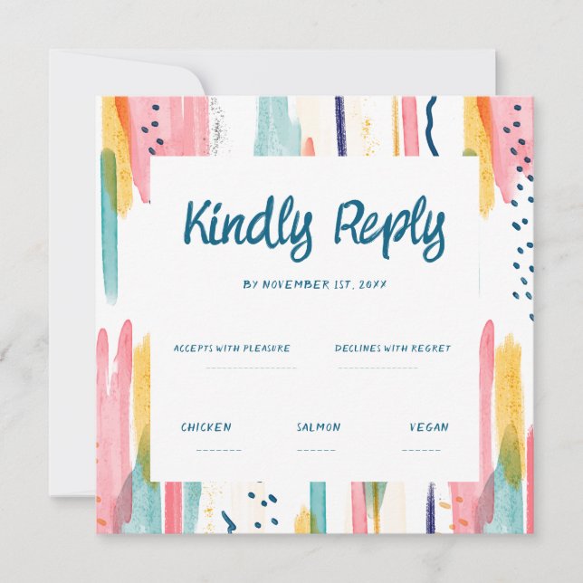 Watercolor Abstract Colourful Brush Wedding Rsvp Invitation (Front)