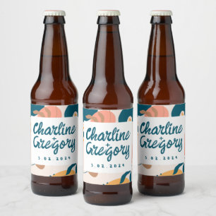 Watercolor Abstract Colourful Pastel Wedding Beer Bottle Label