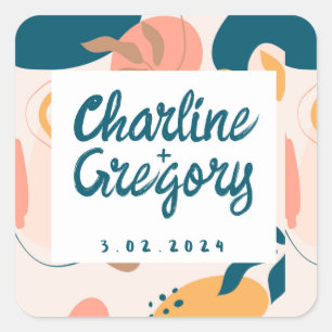 Watercolor Abstract Colourful Pastel Wedding Square Sticker