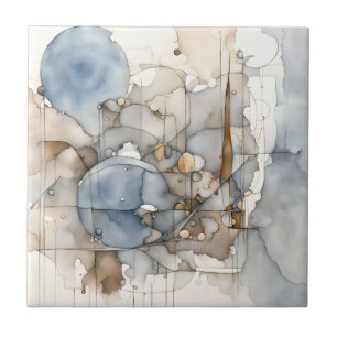 Watercolor Abstract Expressionist Beige Grey Tile