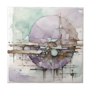 Watercolor Abstract Expressionist Purple Mint Tile