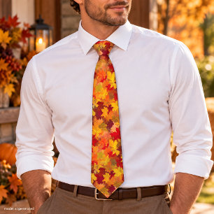 Watercolor Abstract Fall Leaves - Vintage Autumn Tie