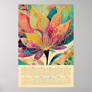 Watercolor abstract floral art 2025 calendar poster