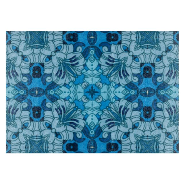 Watercolor Abstract Floral Denim Blue   Cutting Board (Front)