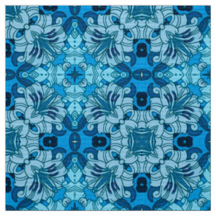 Watercolor Abstract Floral Denim Blue   Fabric