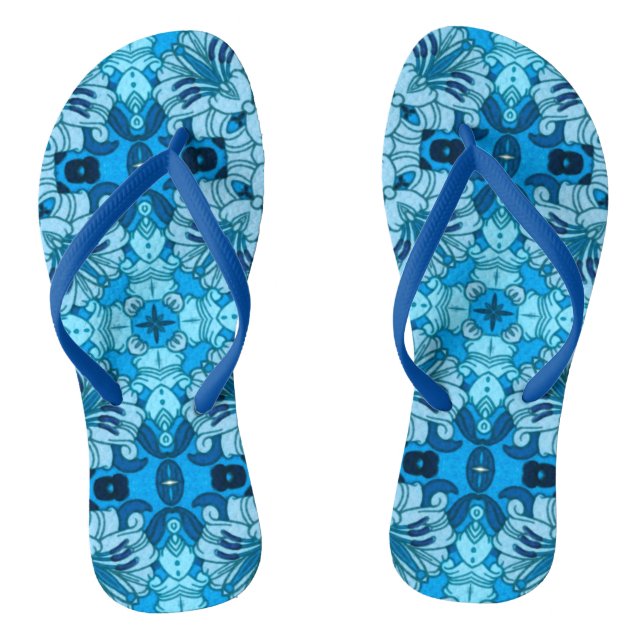 Watercolor Abstract Floral Denim Blue  Jandals (Footbed)