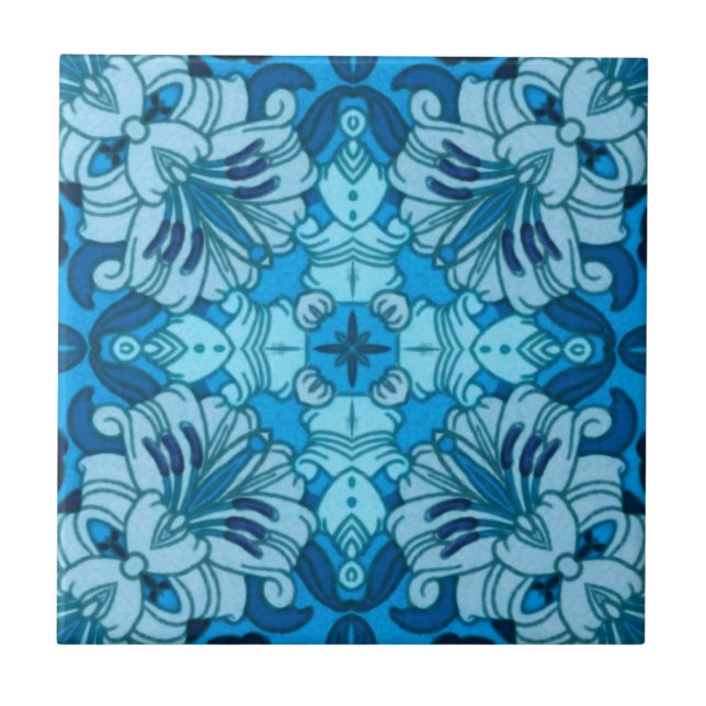 Watercolor Abstract Floral Denim Blue   Tile (Front)