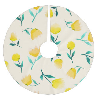 Watercolor Abstract Floral Peony Pattern Brushed Polyester Tree Skirt