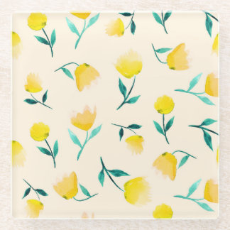 Watercolor Abstract Floral Peony Pattern Glass Coaster