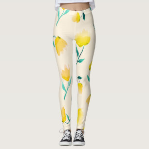Watercolor Abstract Floral Peony Pattern Leggings