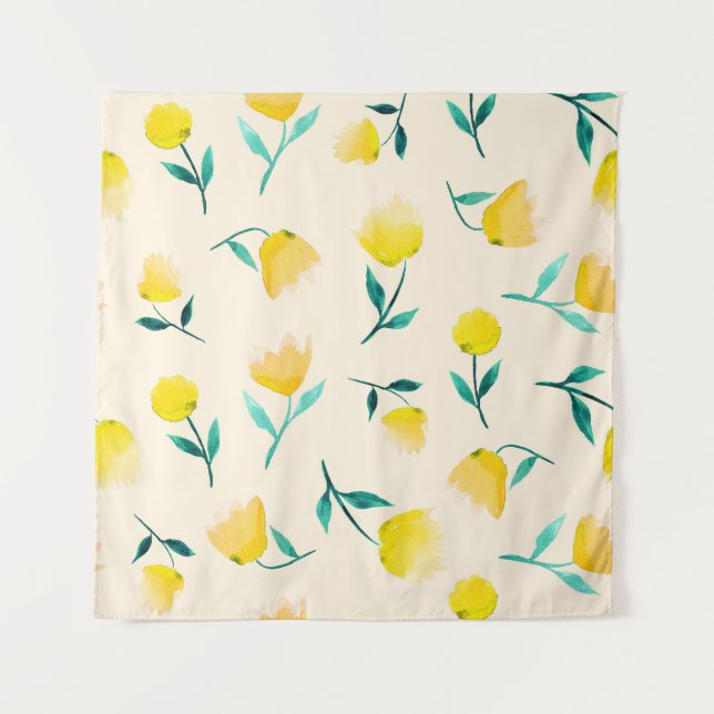 Watercolor Abstract Floral Peony Pattern Tapestry (Front)