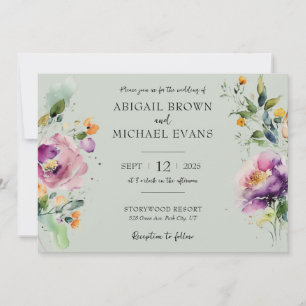 Watercolor Abstract Floral Wedding Invitation