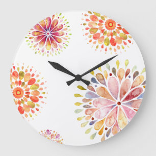 watercolor abstract florals large clock