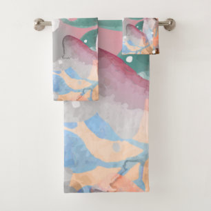 Watercolor Abstract Flowers 1 Bath Towel Set