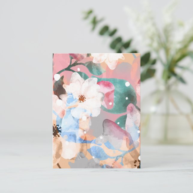 Watercolor Abstract Flowers 1 Postcard (Standing Front)