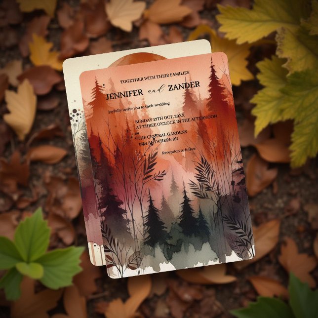 Watercolor Abstract Forest Burnt Orange Wedding  Invitation (Creator Uploaded)