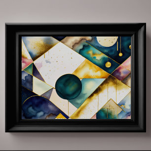 Watercolor Abstract Geometric Painting Gold 4:3 Poster