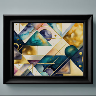Watercolor Abstract Geometric Painting Gold 4:3 Poster