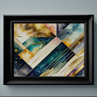 Watercolor Abstract Geometric Painting Gold 4:3 Poster