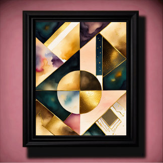 Watercolor Abstract Geometric Painting Gold 4:5 Poster