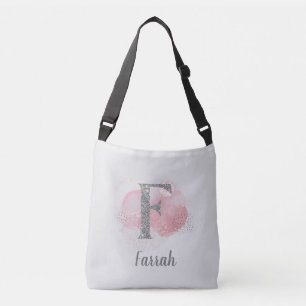 Watercolor Abstract & Glitter Letter F Crossbody Bag