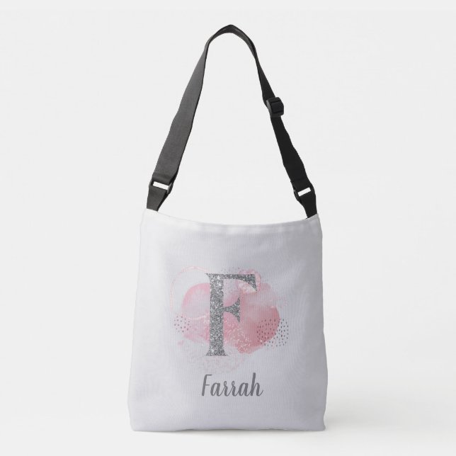 Watercolor Abstract & Glitter Letter F  Crossbody Bag (Front)