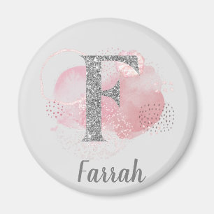 Watercolor Abstract & Glitter Letter F  Magnet