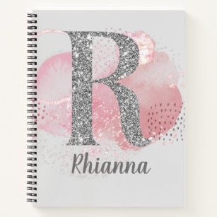 Watercolor Abstract & Glitter Letter R Bullet Notebook