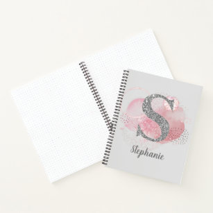 Watercolor Abstract & Glitter Letter  S Bullet Notebook