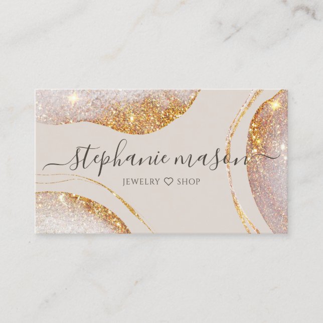 Watercolor Abstract Gold Glitter Business Card (Front)