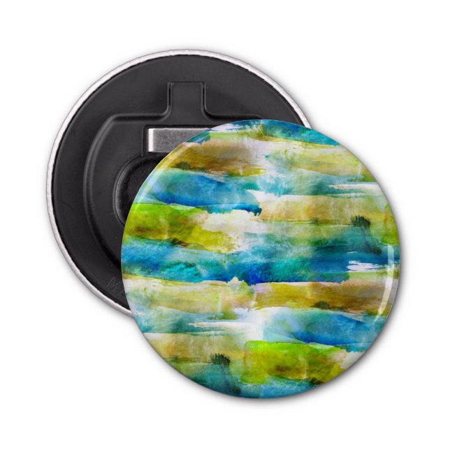 Watercolor abstract green, blue bottle opener (Front)