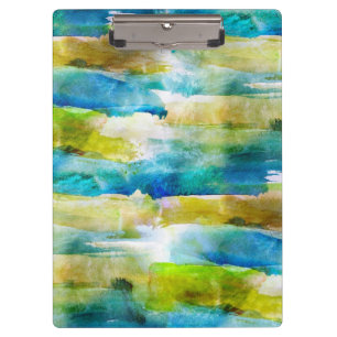 Watercolor abstract green, blue clipboard