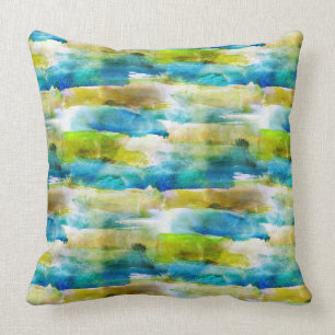 Watercolor abstract green, blue cushion