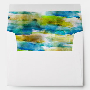 Watercolor abstract green, blue envelope