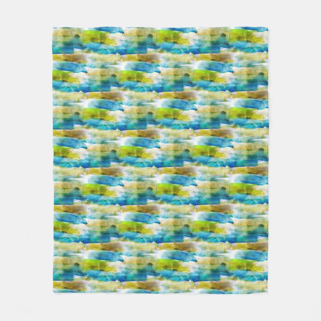 Watercolor abstract green, blue fleece blanket (Front)