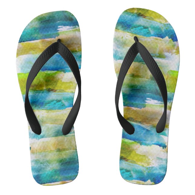 Watercolor abstract green, blue jandals (Footbed)