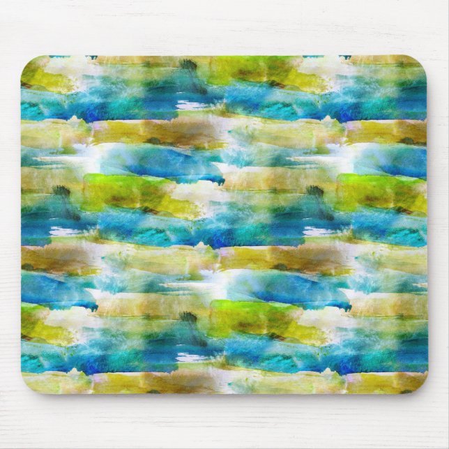 Watercolor abstract green, blue mouse pad (Front)