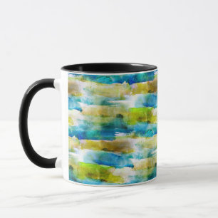 Watercolor abstract green, blue mug