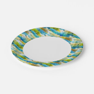 Watercolor abstract green, blue paper plate