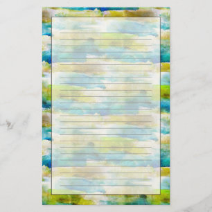 Watercolor abstract green, blue stationery
