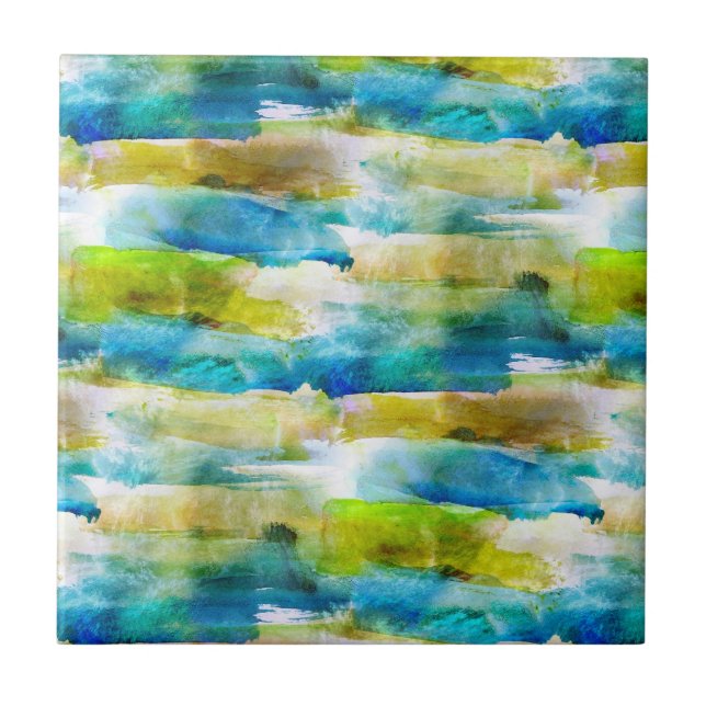 Watercolor abstract green, blue tile (Front)